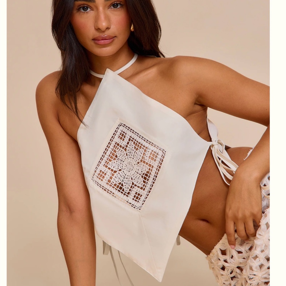 PrettyLittleThing White Halter Tank Top